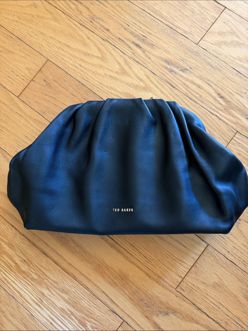 Ted Baker Black Gathered Leather Clutch with Gold Logo